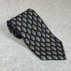 Wolfmark Mens Neck Tie Black Cubic Man Pattern 100% Silk Gamer
